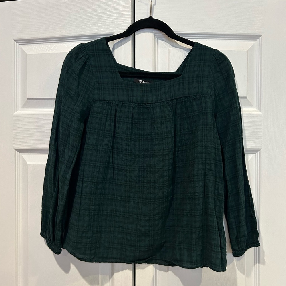 Madewell Dark Green Plaid Blouse